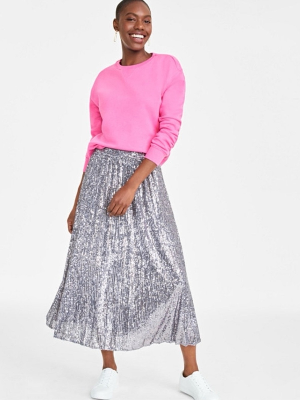 Silver Sequin Pleated Maxi Skirt - Shimmery Silver Women's Skirt